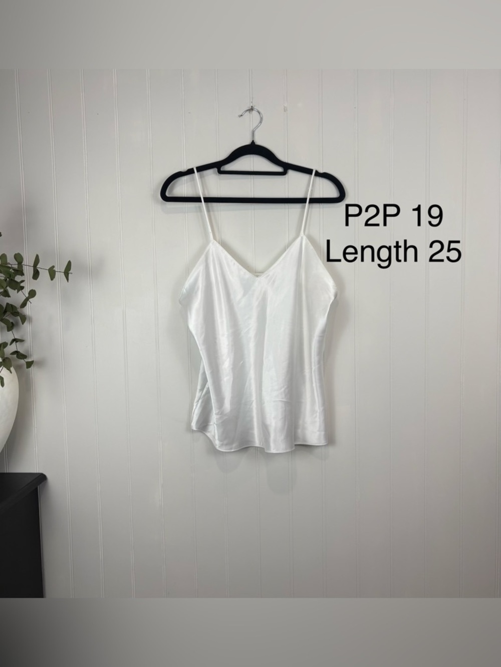 Papillon Blanc Satin Camisole White Minimalist Slip Top Adjustable‎ Straps M